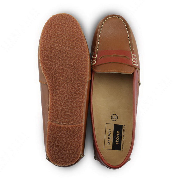 Bicolor Leather Penny Moccasin Beige and Tan - Assembly Artisans Co.,Ltd.