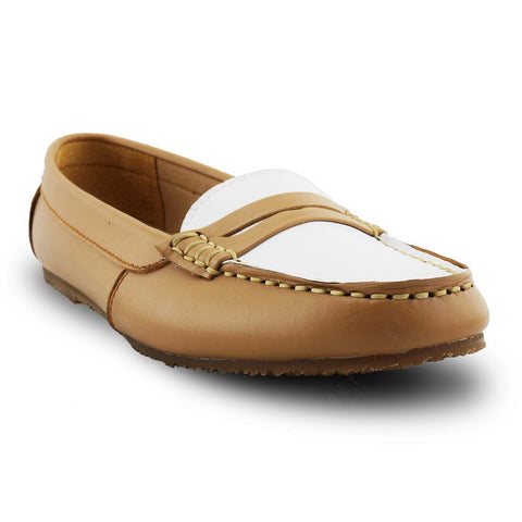 Bicolor Leather Penny Moccasin Cream and White - Assembly Artisans Co.,Ltd.