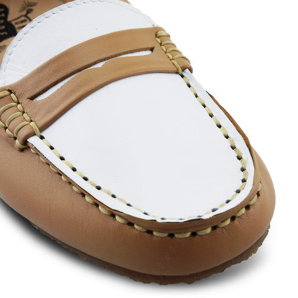 Bicolor Leather Penny Moccasin Cream and White - Assembly Artisans Co.,Ltd.