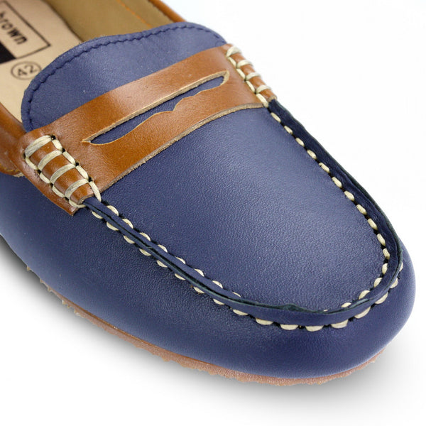 Leather Moccasin Bicolor Navy Beige - Assembly Artisans Co.,Ltd.