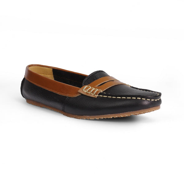 Classico Leather Moccasin Black Beige - Assembly Artisans Co.,Ltd.