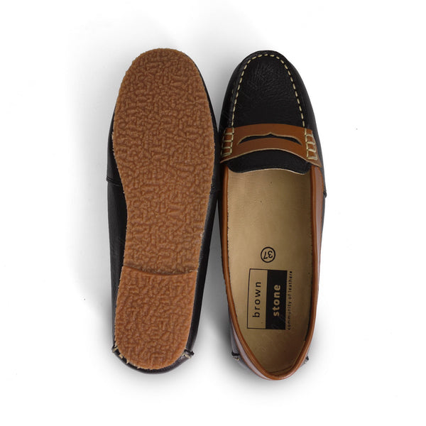 Classico Leather Moccasin Black Beige - Assembly Artisans Co.,Ltd.