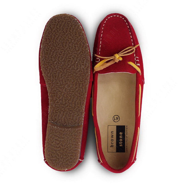 Bicolor Leather Lace Moccasin Suede Ruby Red and Yellow - Assembly Artisans Co.,Ltd.