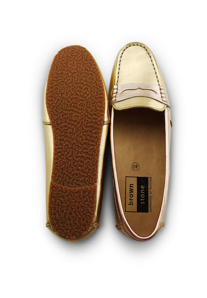 Gorgeous Girl Leather Moccasin Stardust Gold and Rose Gold - Assembly Artisans Co.,Ltd.