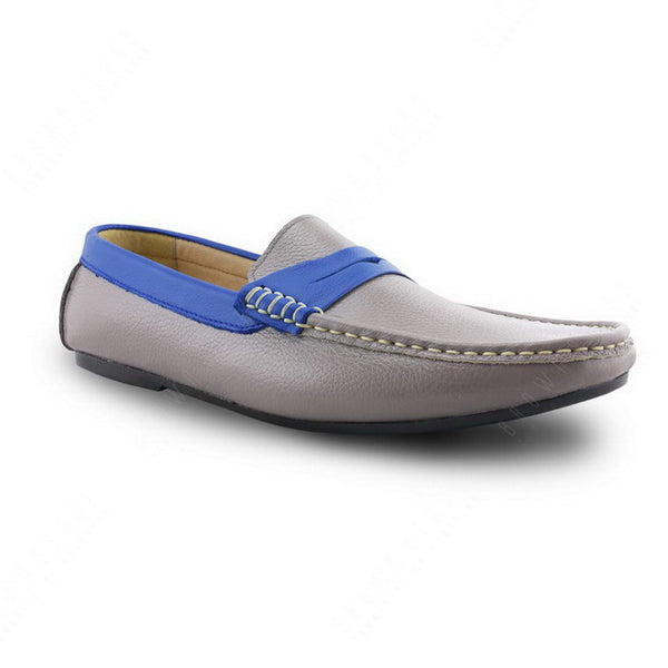 Bicolor Leather Penny Loafer Stone Grey and Indigo Blue - Assembly Artisans Co.,Ltd.
