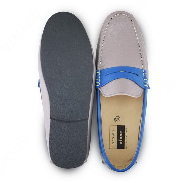 Bicolor Leather Penny Loafer Stone Grey and Indigo Blue - Assembly Artisans Co.,Ltd.
