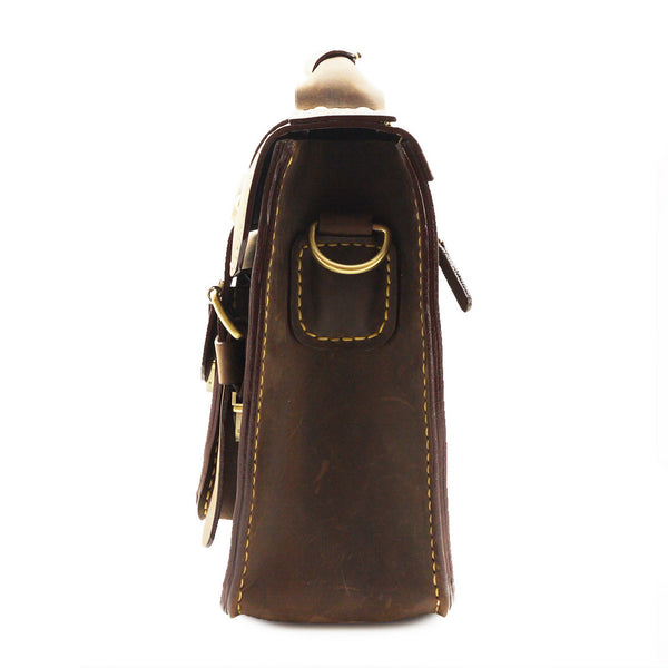 Brown Stone Leather Bag Japanese Large Satchel Natural Dark Nubuck - Assembly Artisans Co.,Ltd.
