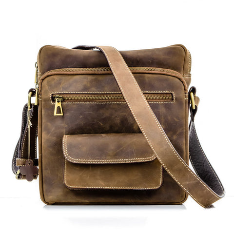 Brown Stone Messenger Leather Bag Military Tech Oil Nubuck - Dark Brown - Assembly Artisans Co.,Ltd.