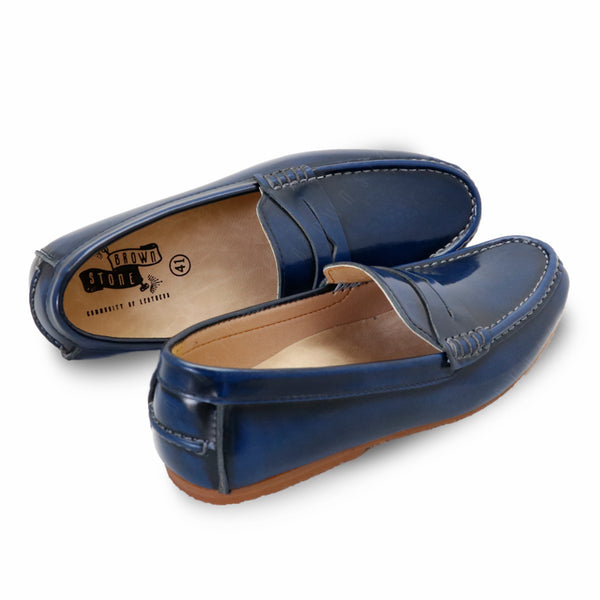 Penny Leather Loafer European Brush Off Bezel Blue - Assembly Artisans Co.,Ltd.