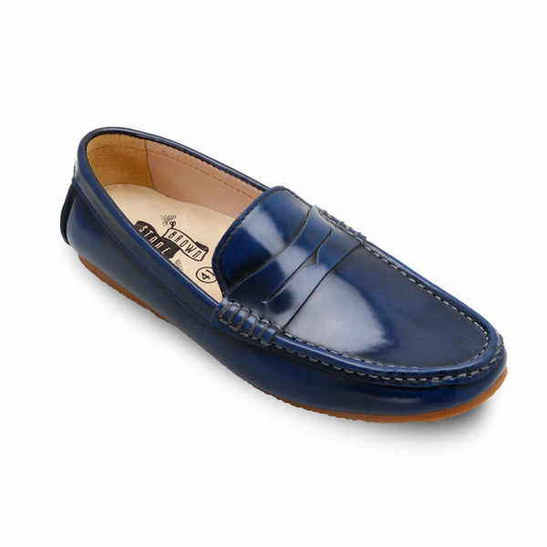 Penny Leather Loafer European Brush Off Bezel Blue - Assembly Artisans Co.,Ltd.