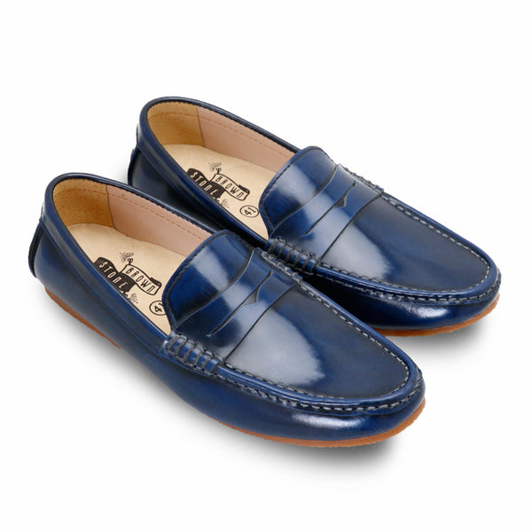 Penny Leather Loafer European Brush Off Bezel Blue - Assembly Artisans Co.,Ltd.