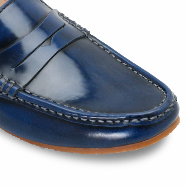 Penny Leather Loafer European Brush Off Bezel Blue - Assembly Artisans Co.,Ltd.