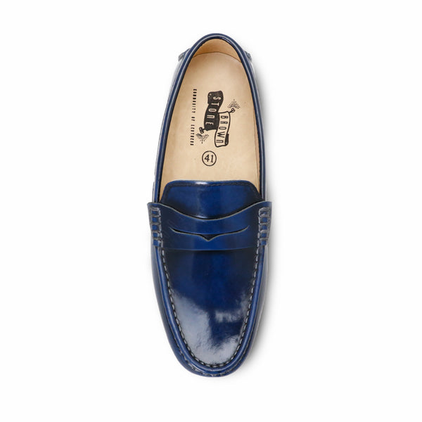 Penny Leather Loafer European Brush Off Bezel Blue - Assembly Artisans Co.,Ltd.