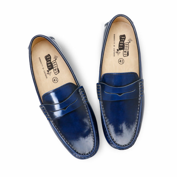 Penny Leather Loafer European Brush Off Bezel Blue - Assembly Artisans Co.,Ltd.