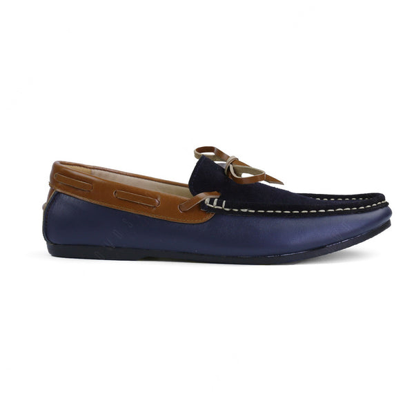 Suede Flip Lace Leather Loafer Navy Beige - Assembly Artisans Co.,Ltd.