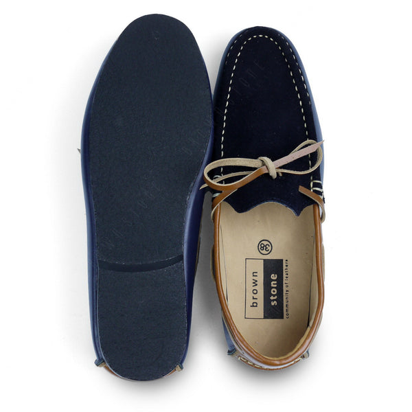 Suede Flip Lace Leather Loafer Navy Beige - Assembly Artisans Co.,Ltd.