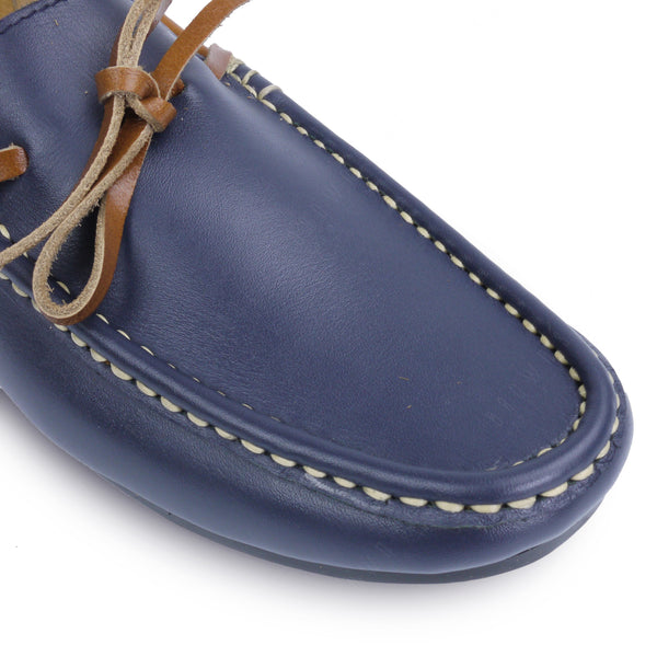 Bicolor Lace Leather Loafer Navy Beige - Assembly Artisans Co.,Ltd.