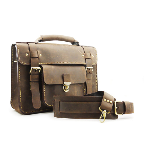 Brown Stone Leather Bag Japanese Large Satchel Natural Dark Nubuck - Assembly Artisans Co.,Ltd.