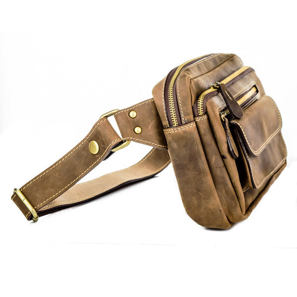 Brown Stone Vintage Leather Chest Bag Dark Nubuck - Assembly Artisans Co.,Ltd.