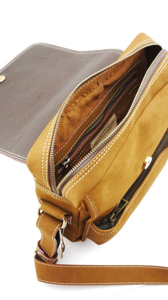 Brown Stone Messenger Leather Bag Twenty Six Square - Tan Nubuck - Assembly Artisans Co.,Ltd.