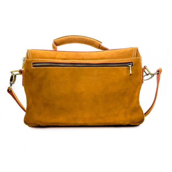 Brown Stone Leather Bag Vintage Satchel Natural Tan Nubuck - Assembly Artisans Co.,Ltd.