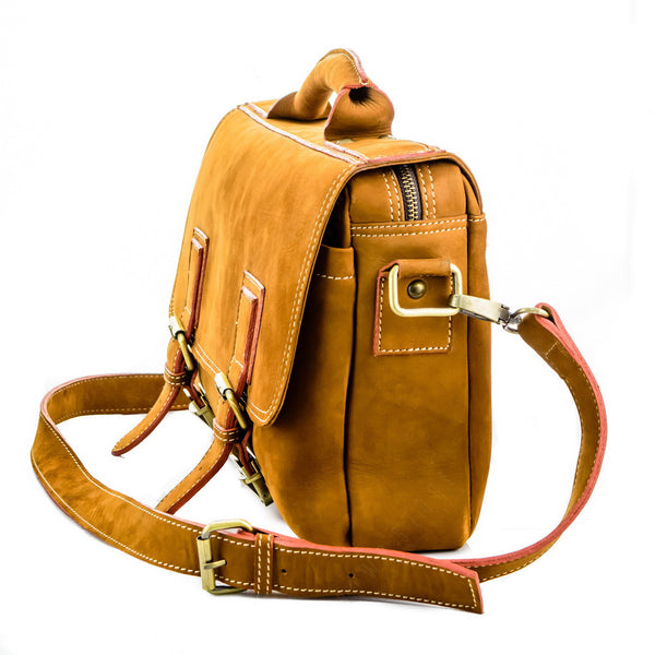 Brown Stone Leather Bag Vintage Satchel Natural Tan Nubuck - Assembly Artisans Co.,Ltd.