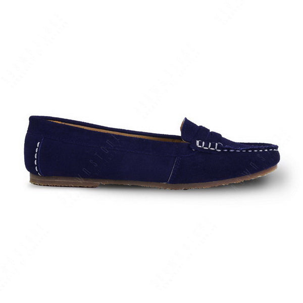 Penny Leather Moccasin Suede Navy Blue - Assembly Artisans Co.,Ltd.