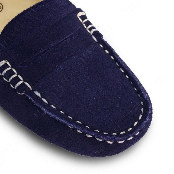 Penny Leather Moccasin Suede Navy Blue - Assembly Artisans Co.,Ltd.