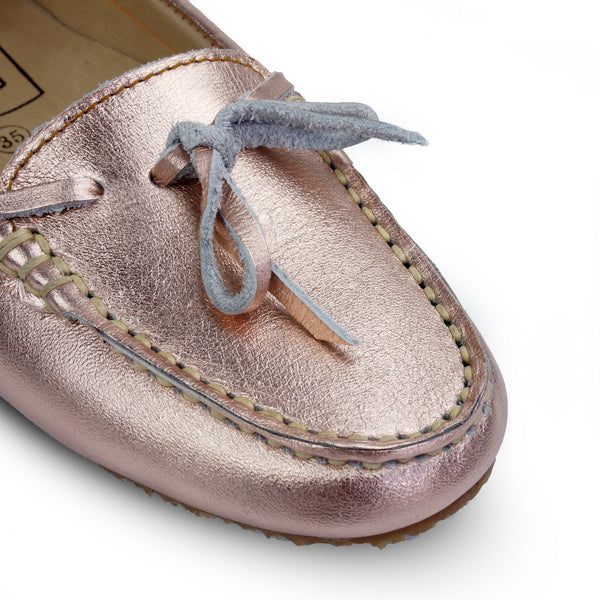 Gorgeous Girl Lace Leather Moccasin Rose Gold - Assembly Artisans Co.,Ltd.