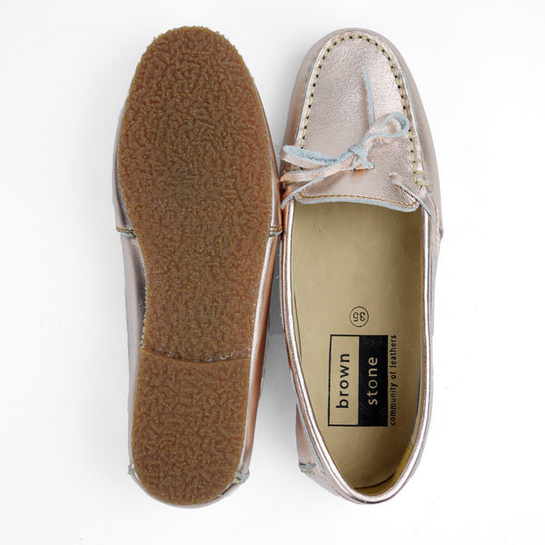 Gorgeous Girl Lace Leather Moccasin Rose Gold - Assembly Artisans Co.,Ltd.
