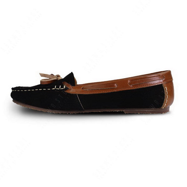 Bicolor Leather Lace Moccasin Suede Black and Beige - Assembly Artisans Co.,Ltd.