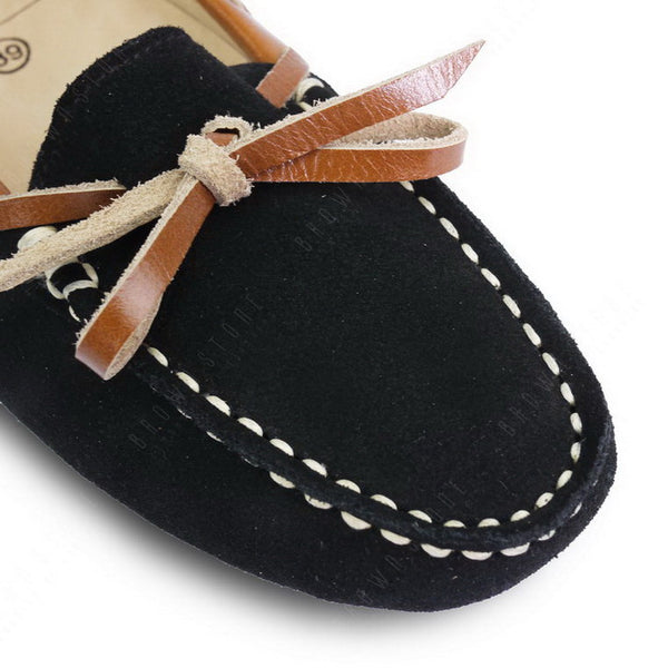 Bicolor Leather Lace Moccasin Suede Black and Beige - Assembly Artisans Co.,Ltd.