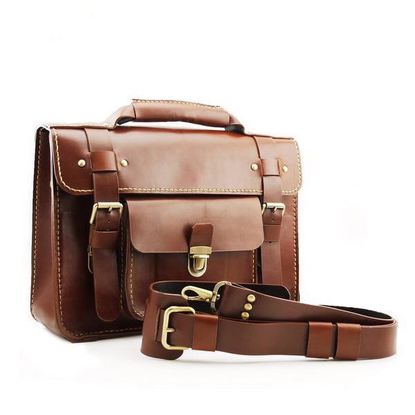 Brown Stone Leather Bag Japanese Large Satchel Natural Tan - Assembly Artisans Co.,Ltd.
