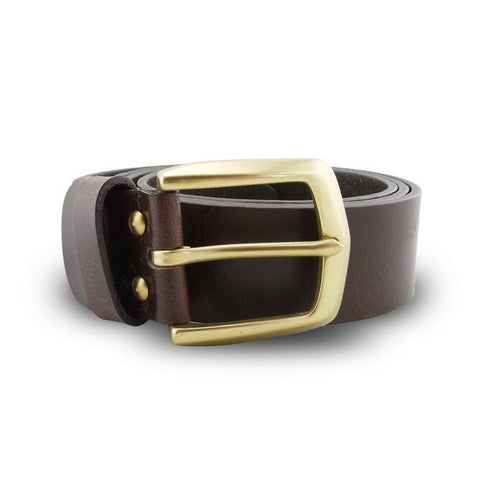 Full Grain Genuine Leather Belt - Milano Dark Brown Solid Brass Arrow Buckle - Assembly Artisans Co.,Ltd.