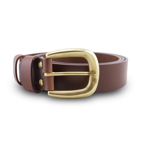 Full Grain Genuine Leather Belt - Milano Tan Narrow Belt Solid Brass Horseshoe Buckle - Assembly Artisans Co.,Ltd.
