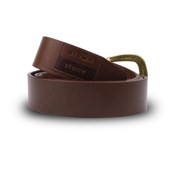 Full Grain Genuine Leather Belt - Milano Tan Narrow Belt Solid Brass Horseshoe Buckle - Assembly Artisans Co.,Ltd.