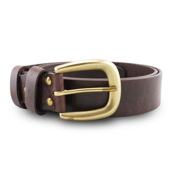 Full Grain Genuine Leather Belt - Milano Dark Brown Narrow Belt Solid Brass Horseshoe Buckle - Assembly Artisans Co.,Ltd.