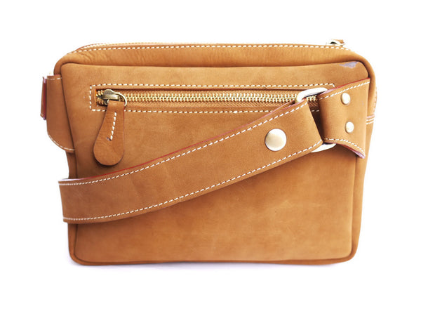 Brown Stone Vintage Leather Chest Bag Tan Nubuck - Assembly Artisans Co.,Ltd.