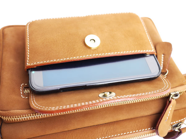 Brown Stone Vintage Leather Chest Bag Tan Nubuck - Assembly Artisans Co.,Ltd.