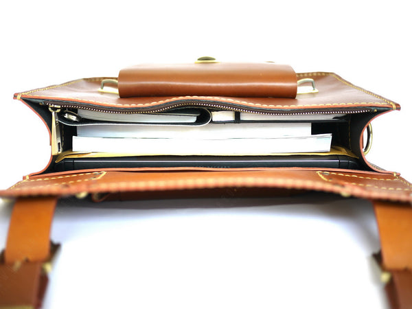 Brown Stone Leather Bag Japanese Large Satchel Natural Beige - Assembly Artisans Co.,Ltd.