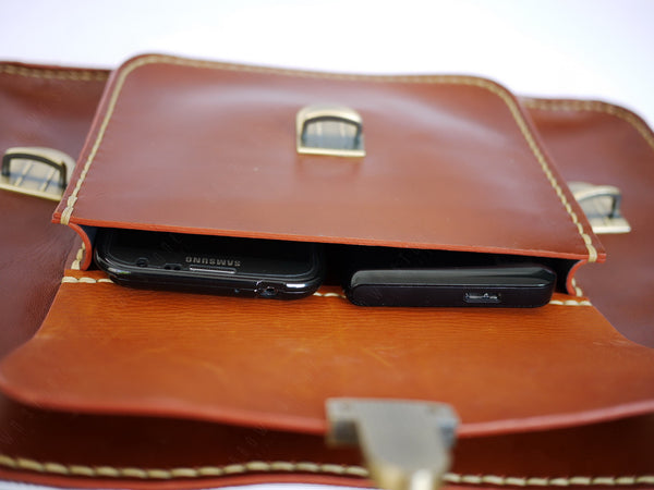 Brown Stone Leather Bag Japanese Large Satchel Natural Beige - Assembly Artisans Co.,Ltd.