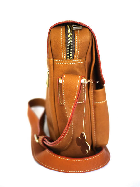 Brown Stone Messenger Leather Bag Twenty Six Square Chamois - Assembly Artisans Co.,Ltd.
