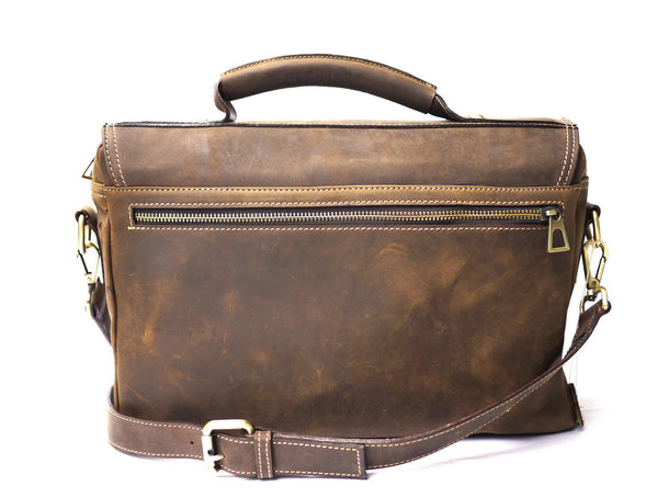 Brown Stone Leather Bag Vintage Satchel Oil Nubuck - Dark Brown - Assembly Artisans Co.,Ltd.