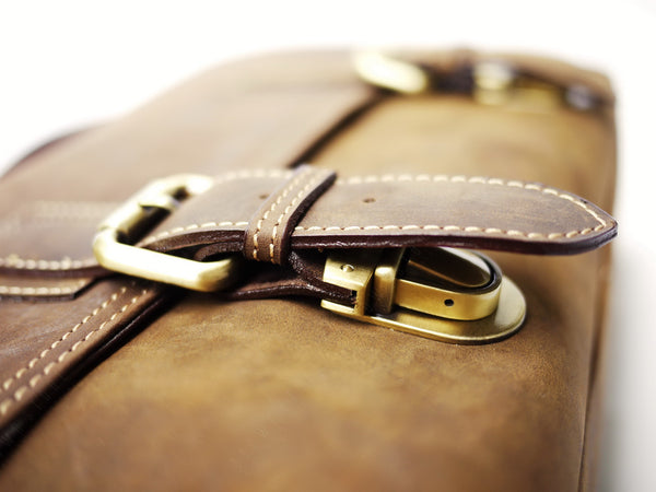 Brown Stone Leather Bag Vintage Satchel Oil Nubuck - Dark Brown - Assembly Artisans Co.,Ltd.