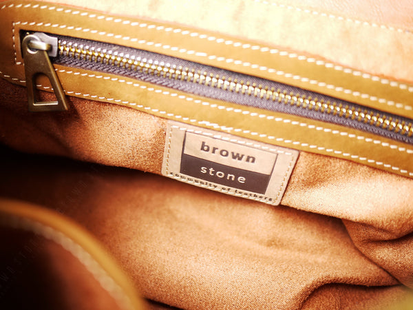 Brown Stone Leather Bag Elexa Satchel Natural Tan Nubuck - Assembly Artisans Co.,Ltd.