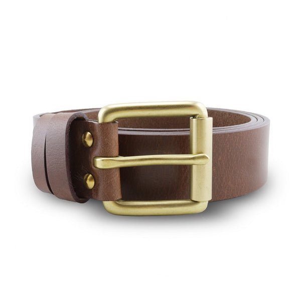 Full Grain Genuine Leather Belt - Milano Tan Belt Solid Brass Roller Buckle - Assembly Artisans Co.,Ltd.