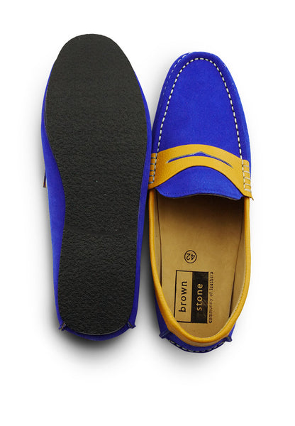 Bicolor Leather Loafer Suede Blue and Mustard - Assembly Artisans Co.,Ltd.
