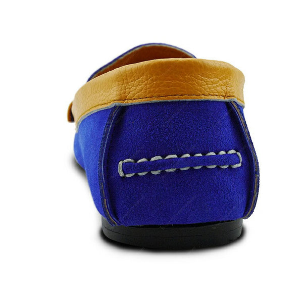Bicolor Leather Loafer Suede Blue and Mustard - Assembly Artisans Co.,Ltd.
