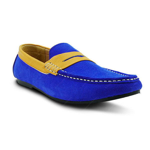 Bicolor Leather Loafer Suede Blue and Mustard - Assembly Artisans Co.,Ltd.