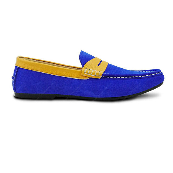 Bicolor Leather Loafer Suede Blue and Mustard - Assembly Artisans Co.,Ltd.